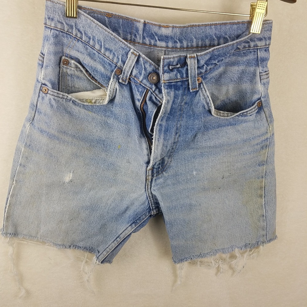 Vintage Levi's Orange Tab Cut Off Denim Shorts Distressed Blue 29 High Rise - Picture 5 of 10